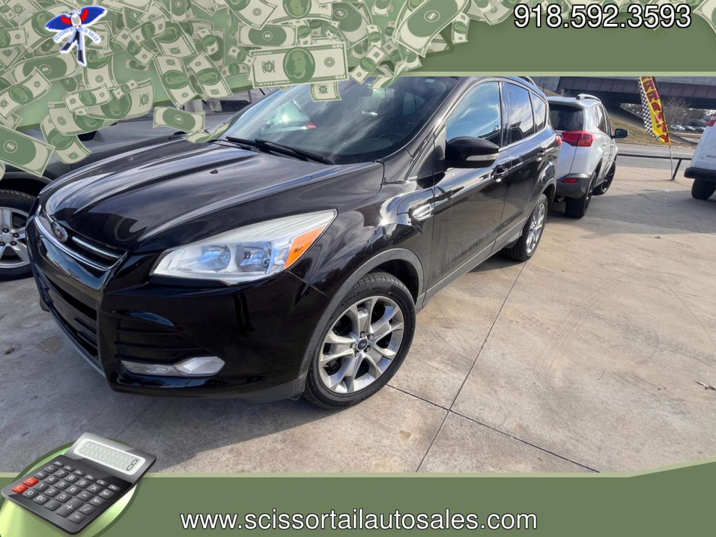 2013 BLACK FORD ESCAPE SEL SEL 4WD (1FMCU9H95DU) with an 2.0L L4 DOHC 16V engine, 6-Speed Automatic transmission, located at 8101 E. Skelly Dr., Tulsa, OK, 74129, (918) 592-3593, 36.121891, -95.888802 - Photo#0